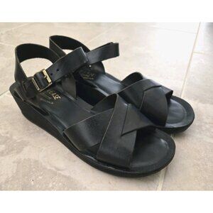 Kork Ease Myrna Wedge Black Buckle Sandals 8 Womens Leather Strappy Classic
